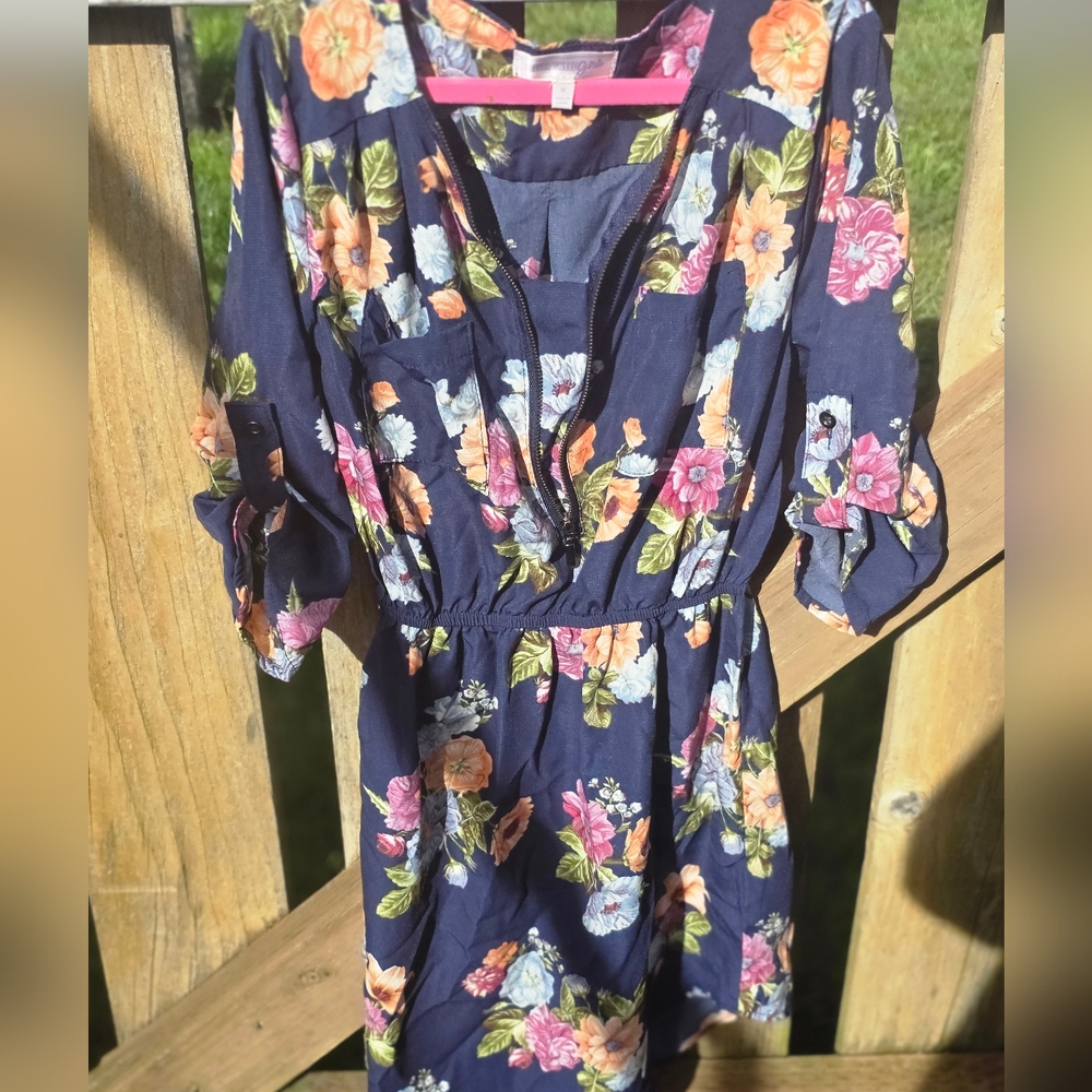 Girls Floral & Navy Dress